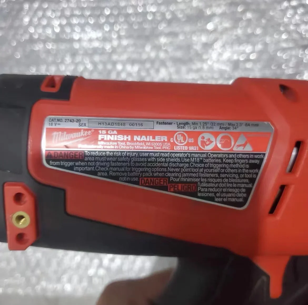 Milwaukee M18 FUEL 2743-20 18V Cordless Nail Gun - Red (TOOL ONLY),SECOND HAND