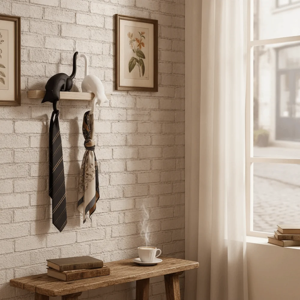 Adhesive Wall Hooks Cat Tail Hooks Shelf Edge Design Adhesive Backing Animal Shape Hooks No Drill Cat Shape
