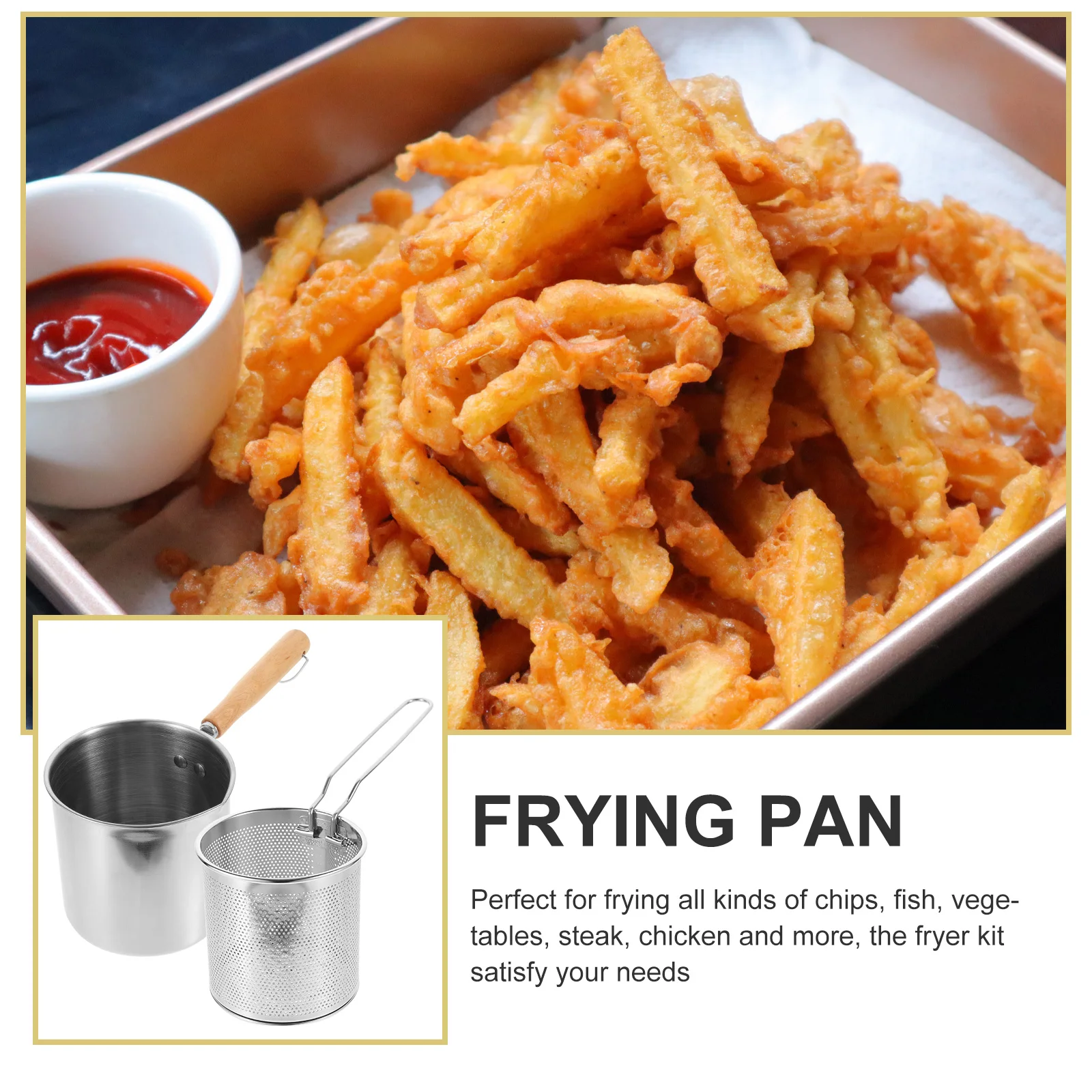 

1 set 1 Set Deep Frying Basket Pot Stainless Steel Fryer Kit Ergonomic Handle Heat Resistant Nonstick Cooking Pot For