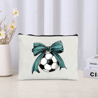 Leopard Bow Football Basketball Series Printed Canvas Bags Outdoor Sports Storage Zipper Pouch Travel Cosmetic Bag Pencil Case