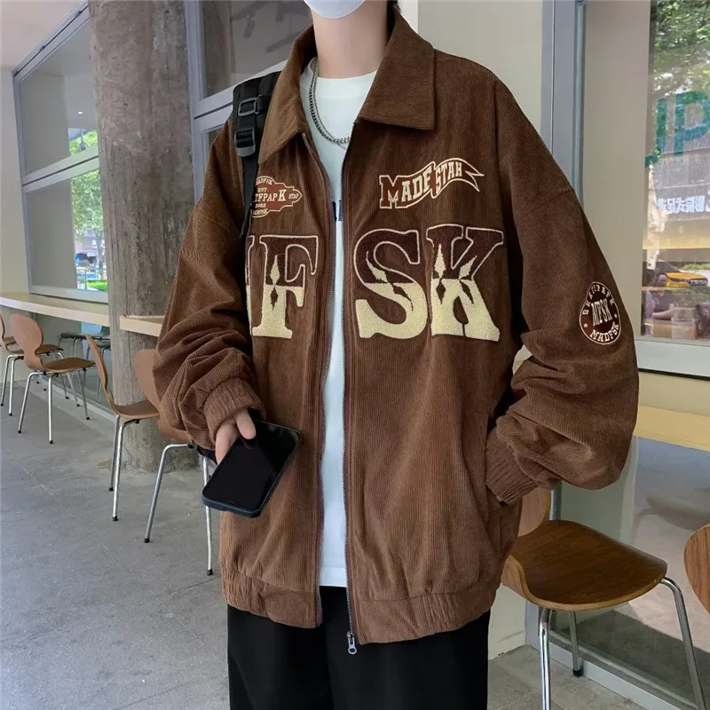 

American Baseball Jacket Embroidered Logo Corduroy ins Retro Clothes Vintage High Street Couples Baseball Jacket Unisex Coat