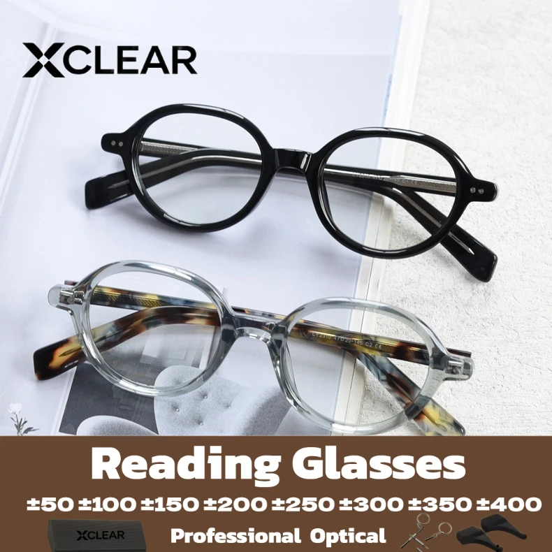 

XCLEAR Reading Glasses Round Optical Anti Blue Ray Myopia Progressive Prescription Eyeglasset Tortoiseshell Vintage Unisex