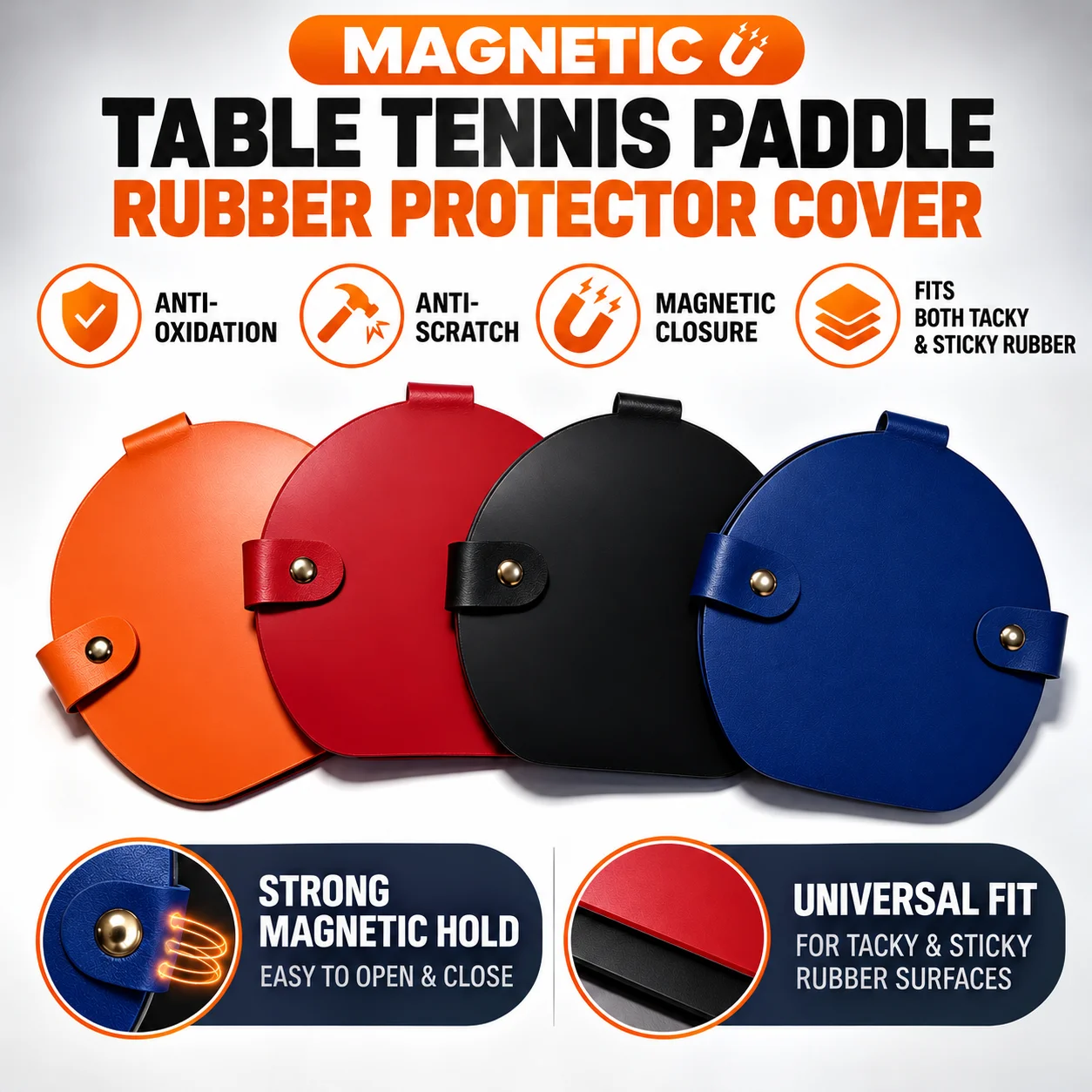 Magnetic Table Tennis Racket Protective Clip, Anti-Oxidation and Anti-Collision Protective Rubber Cover, Universal Round Racket Protective Cover for Sticky and Tacky Rubber