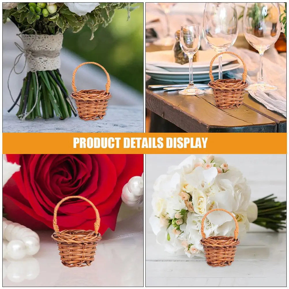 

12 Pcs Rattan Baskets Mini Handwoven Storage Flower Tiny Picnic Accessories Light Brown Decorative Home Photo Props