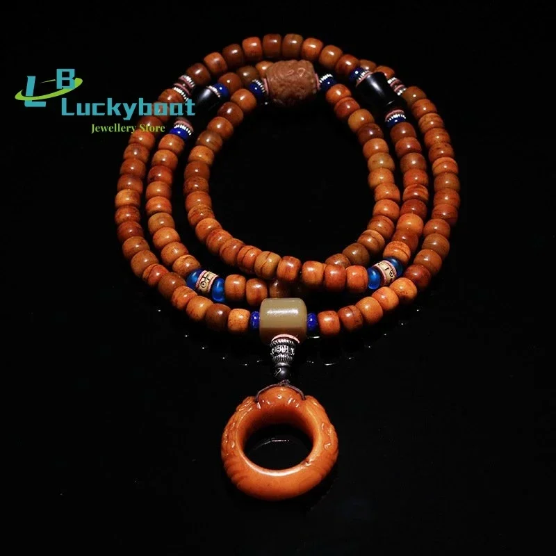 Wholesale Natural Camel Bone Rosary Bracelet Handmade 108 Prayer Beads Bracelet Weathered Bodhi Dragon Pillar Accessories