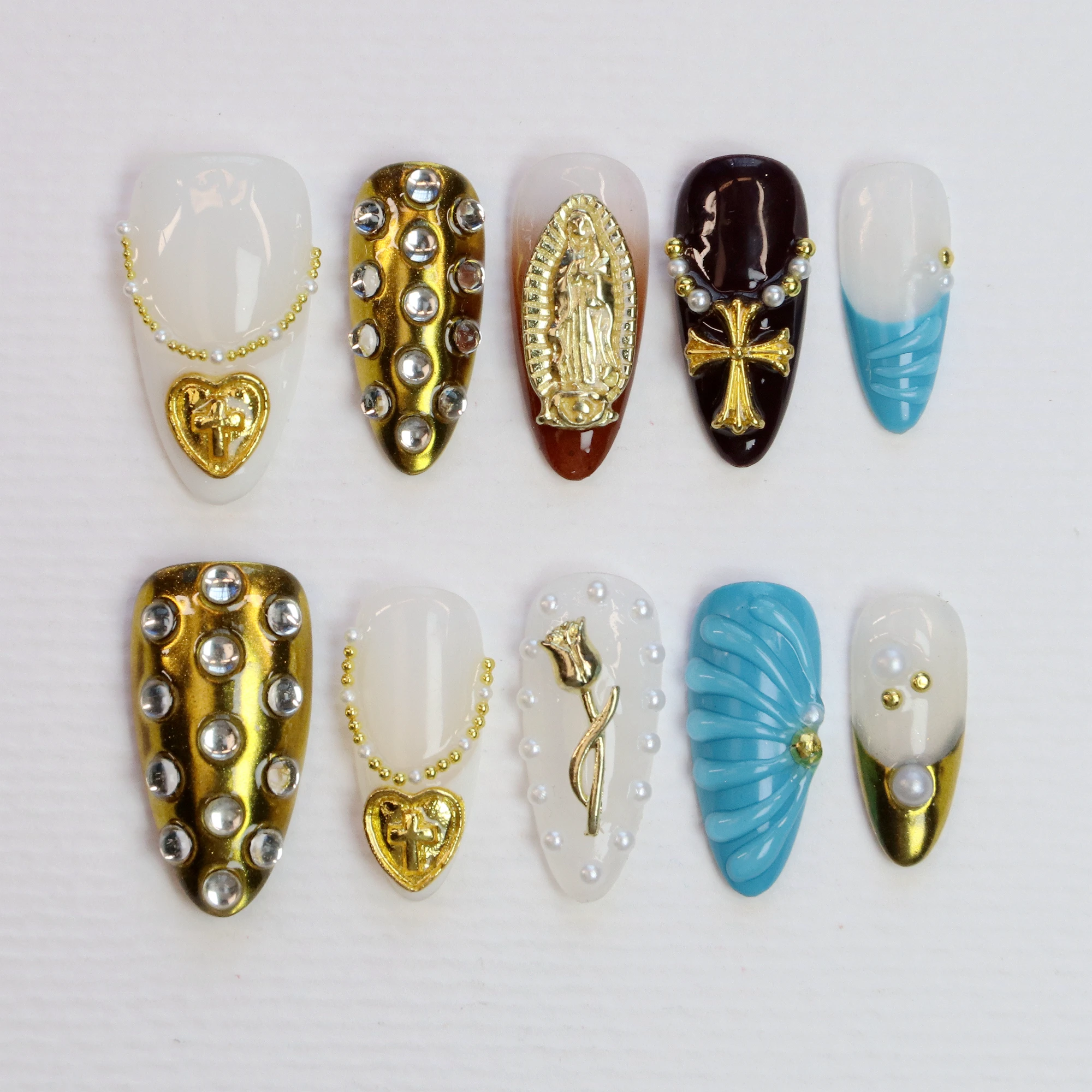 

10Pcs Custom Press On Nails,FreeStyle 3D Hand Painted False Faux Acrylic Almond Handmade Manicure Holiday y2k Starry Night Nails
