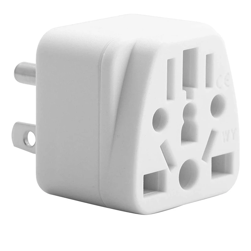 

US Travel Plug Adapter EU/UK/AU/In/CN/JP/Asia/Italy/Brazil to USA (Type B), 3 Prong USA Plug, Charger Converter White