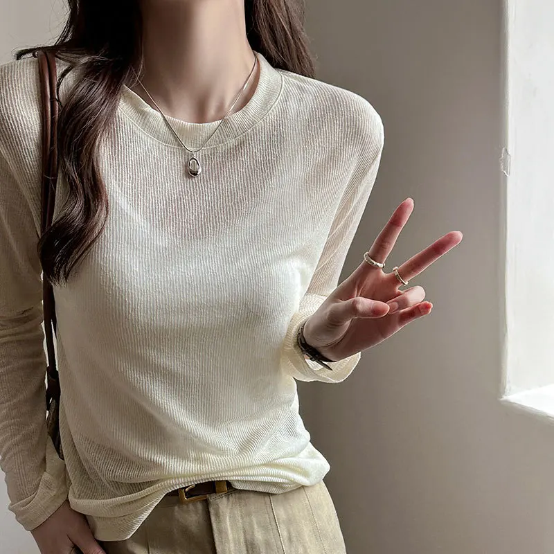 

Factory Thin Blouse Women2025Spring and Summer New Style Semi-Sheer Long SleevetLoose Casual Lazy Style Shirt