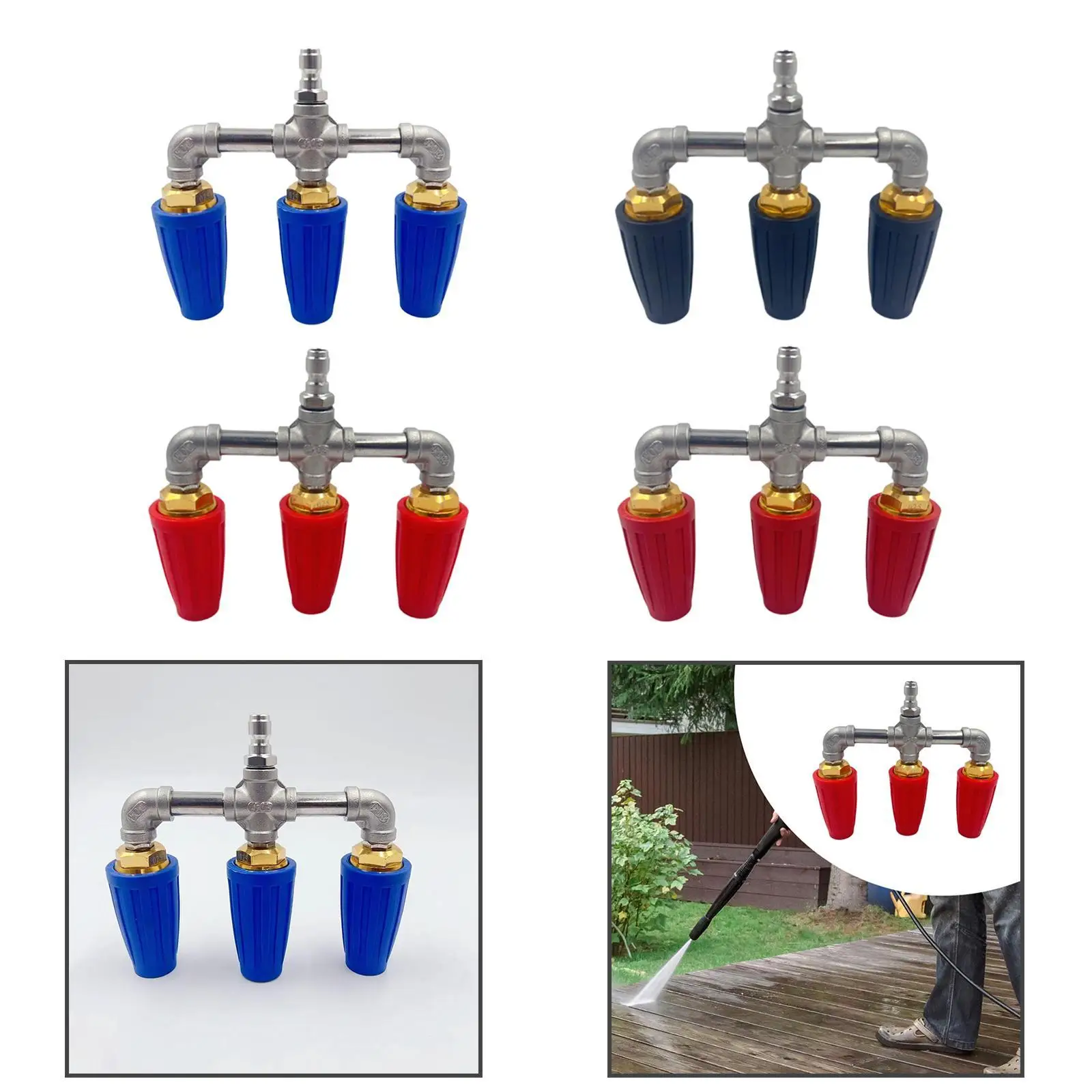 High Pressure Nozzle for Hose Triple Rotating 4000 PSI Quick Connect for Patio Garden Window Car Wash Cleaning