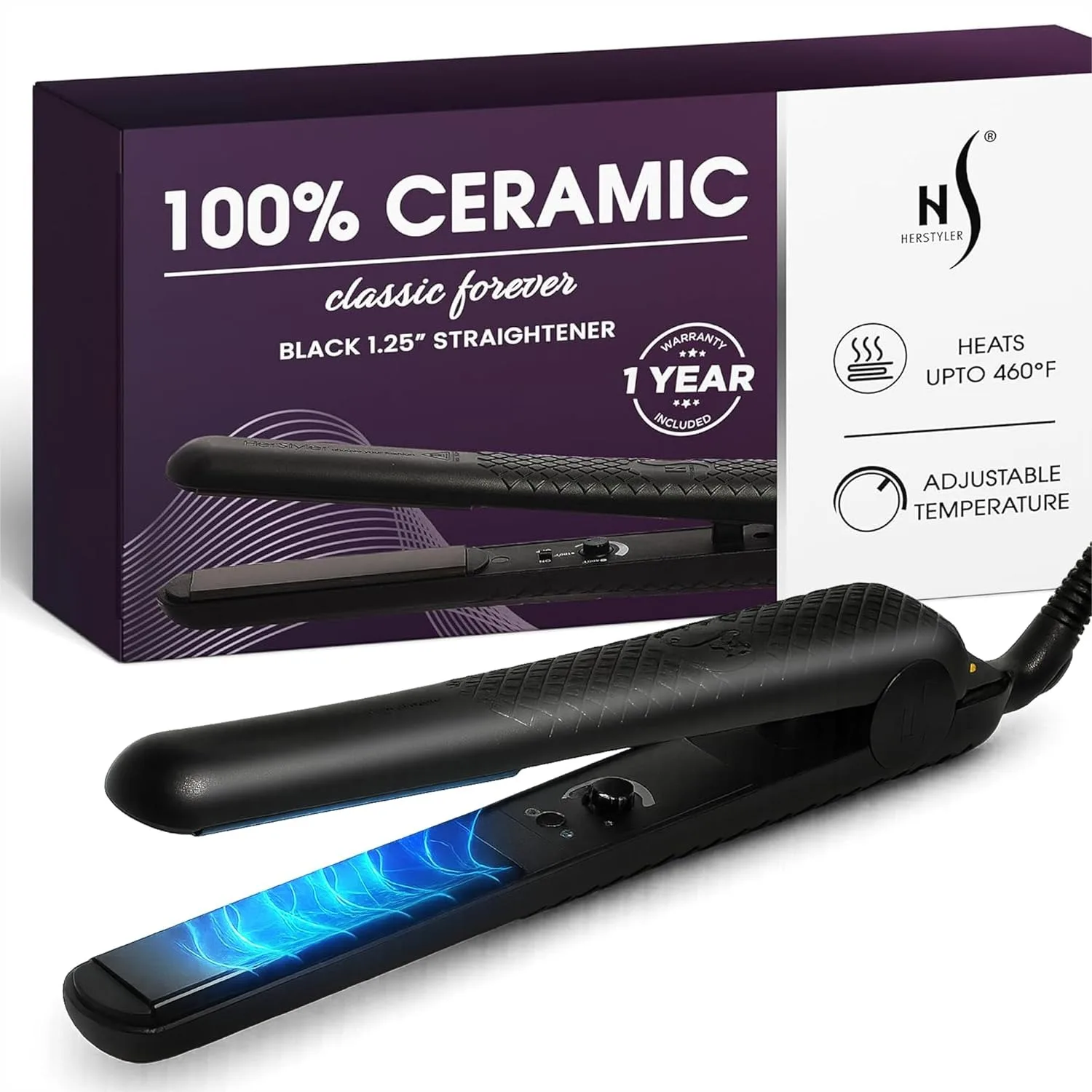 

Ceramic Flat Iron for Silken Hair, Dual Voltage Travel Hair Straightener 1.25 inch, Negative Ion Technology Fights Frizz, Fast
