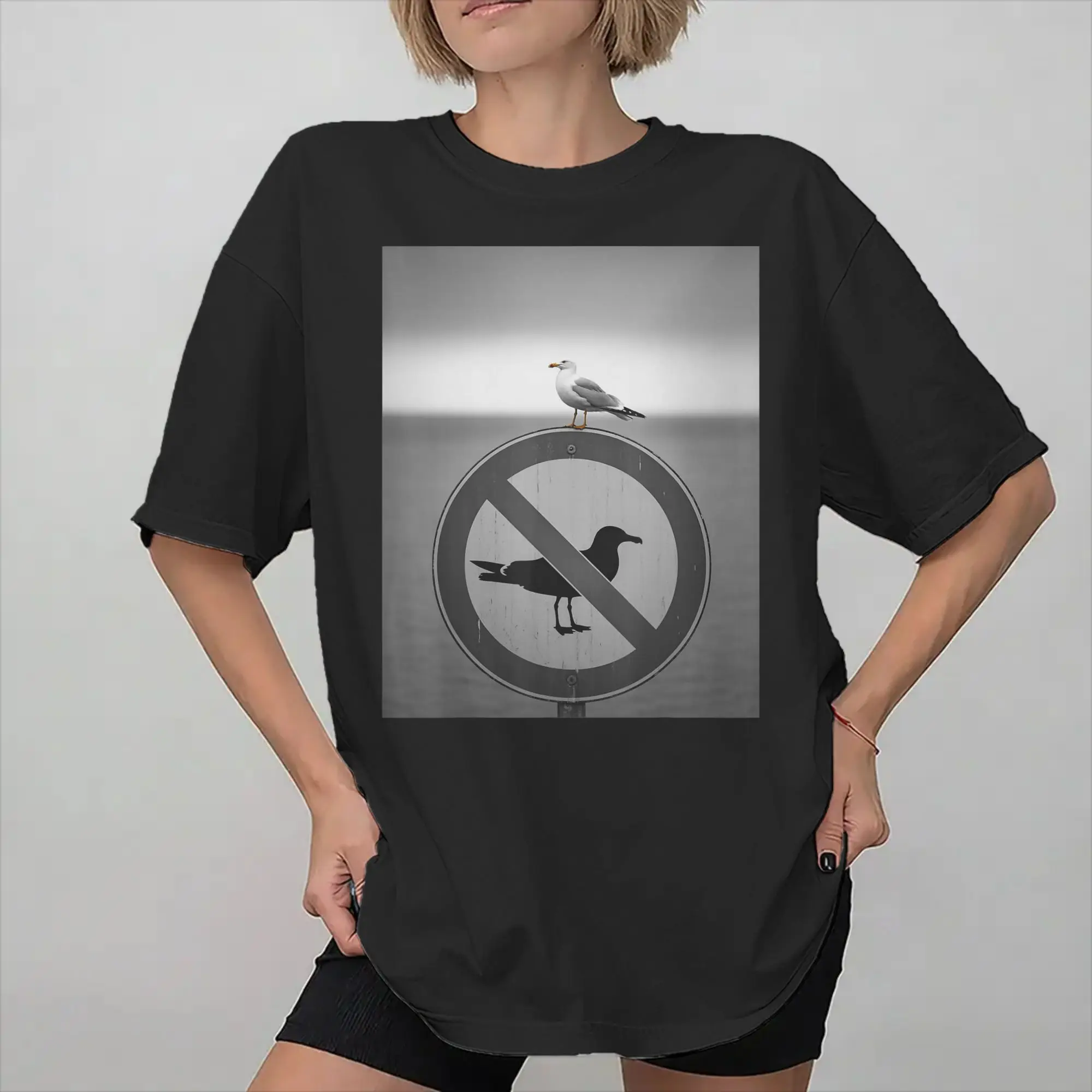 Funny Seagull Saying Bird Ignores No Seagulls Sign Humor  Printed T Shirt Men Women  Pure Cotton  Tee Shirt Clothing