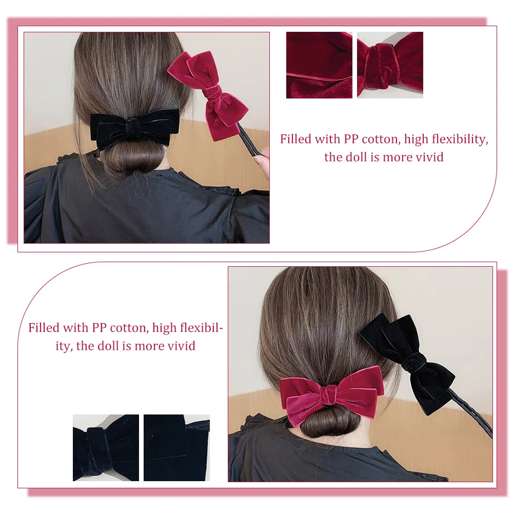 

2pcs Bowknot Hair Bun Maker Shaper Retro Elegant Hairstyle Tool for Women Girls Black Burgundy Easy Daily Party Wedding Prom