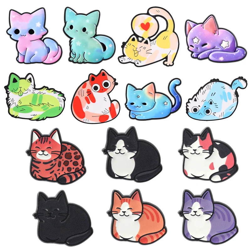 Doodle Color Block Cat Enamel Badge Kawaii Multicolor Rainbow Galaxy Kitten Cartoon Animal Pins Lapel Brooches Jewelry Gifts