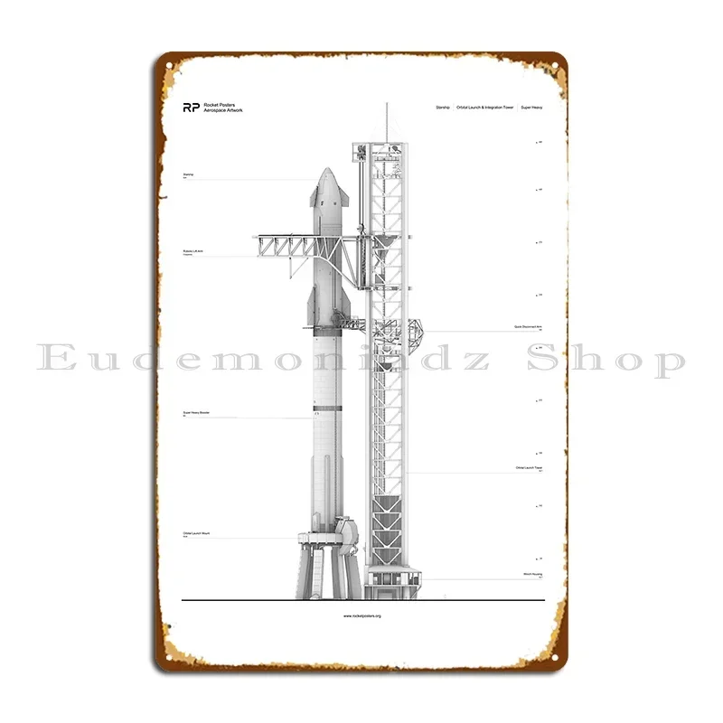 Starship Superheavy Full Stack Drawing Metal Plaque Poster Design Design Wall Cave Decoration Cinema Tin Sign Poster