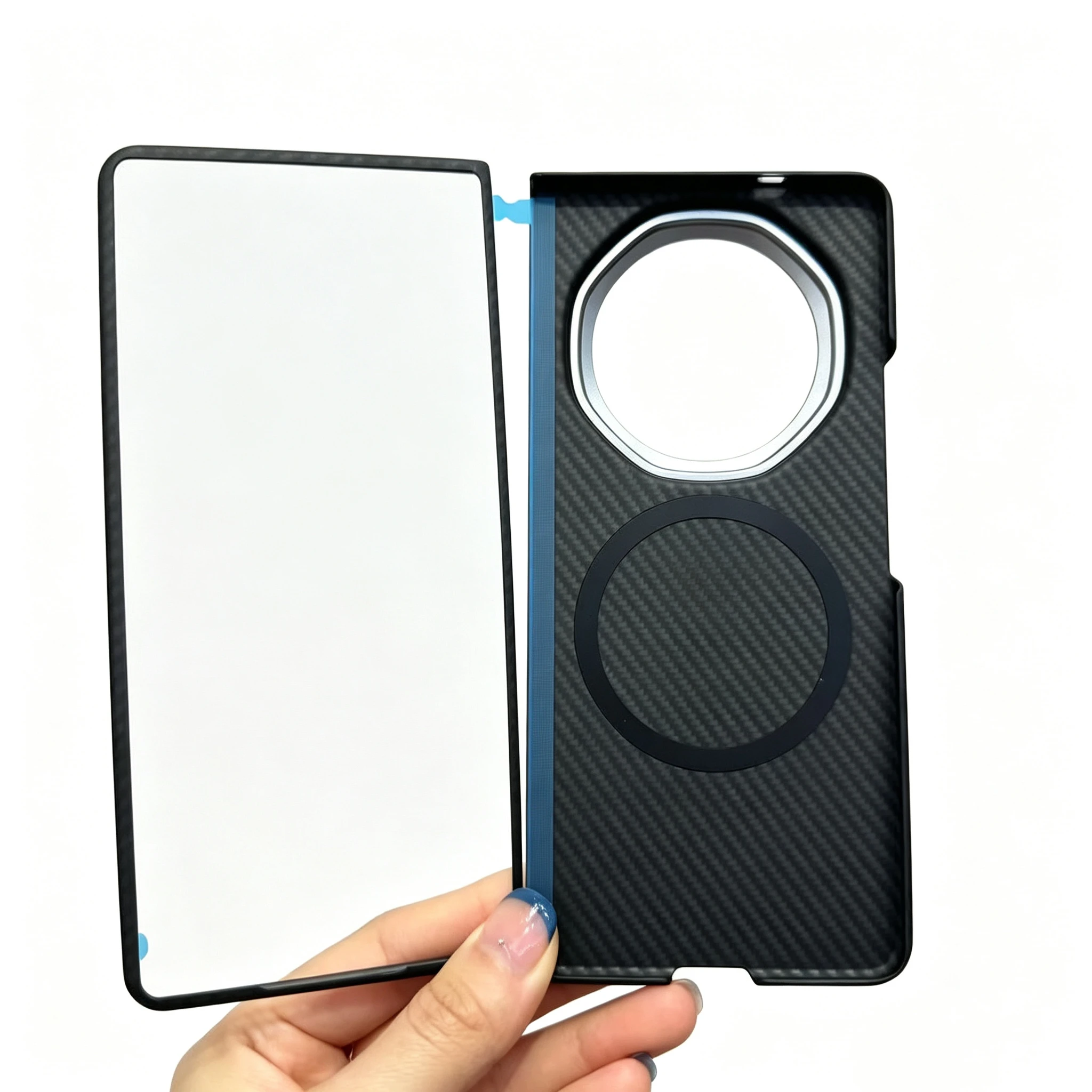 Etui For Honor Magic V6 V5 Ultra-Cienkie Etui Magnetyczne Magsafe Do Huawei Mate X7 X6 X5 X3 Pura X Max Pokrowiec z Włókna Węglowego Aramidowego — zdjęcie produktu 2