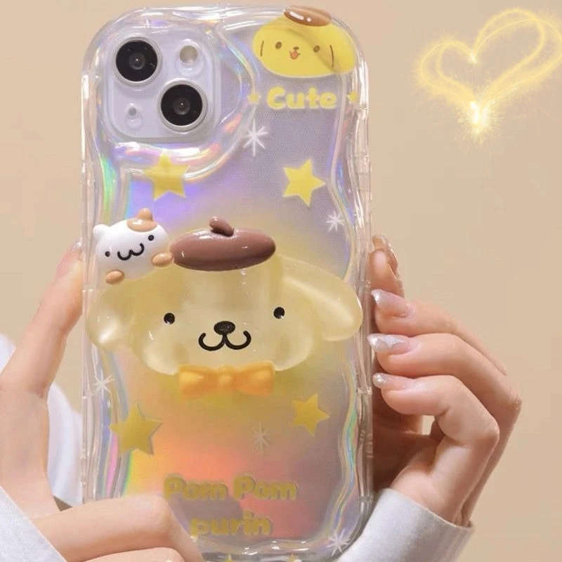 Capa para Celular Sanrio Cinnamoroll Pompom Purin, Minha Melodia, Bonito Kawaii, Suporte de Apple, iPhone 11, 12, 13, 14, 15Pro Max, XR, Presente 8Plus