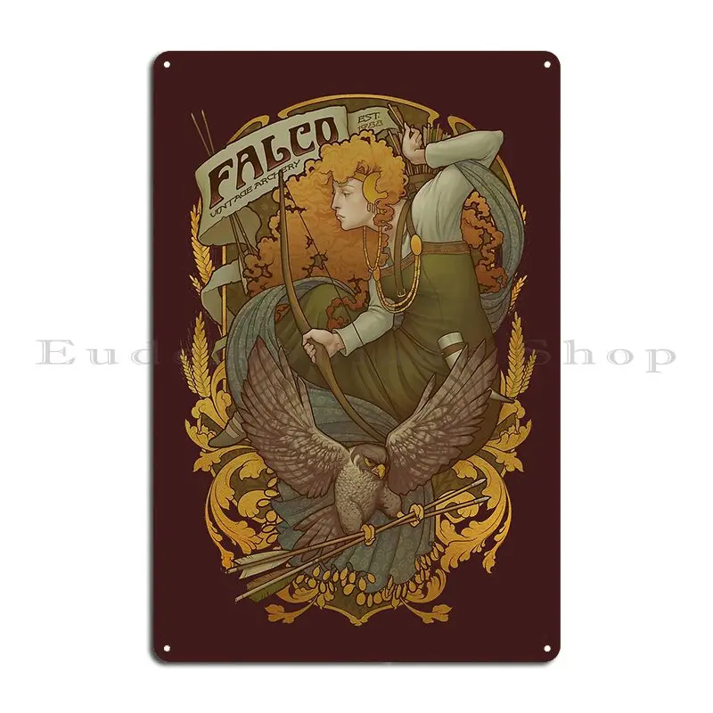 Falco Archery Allegory Metal Signs Designer Club Bar Club Garage Painting Tin Sign Poster