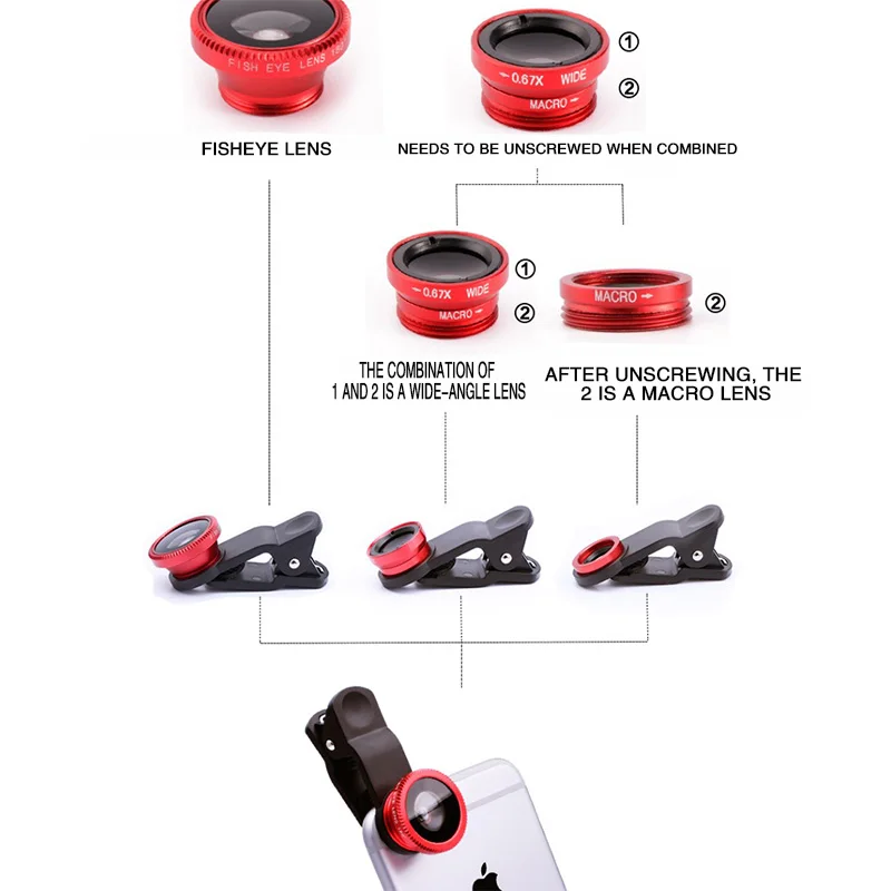 3 In 1 Macro 0.67x Wide Angle Fish Eye Lens Universal Mobile Phone Camera Fisheye Lenses For IPhone Macbook Laptops Accessories