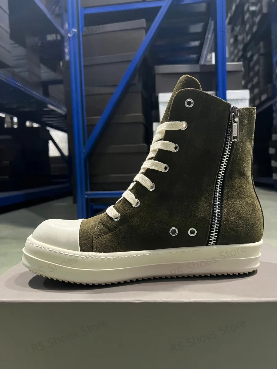 

Ro Роскошные мужские кроссовки Коричневые замшевые высокие туфли на шнуровке Женская повседневная обувь Классические ботинки Ботильоны из воловьей кожи на молнии