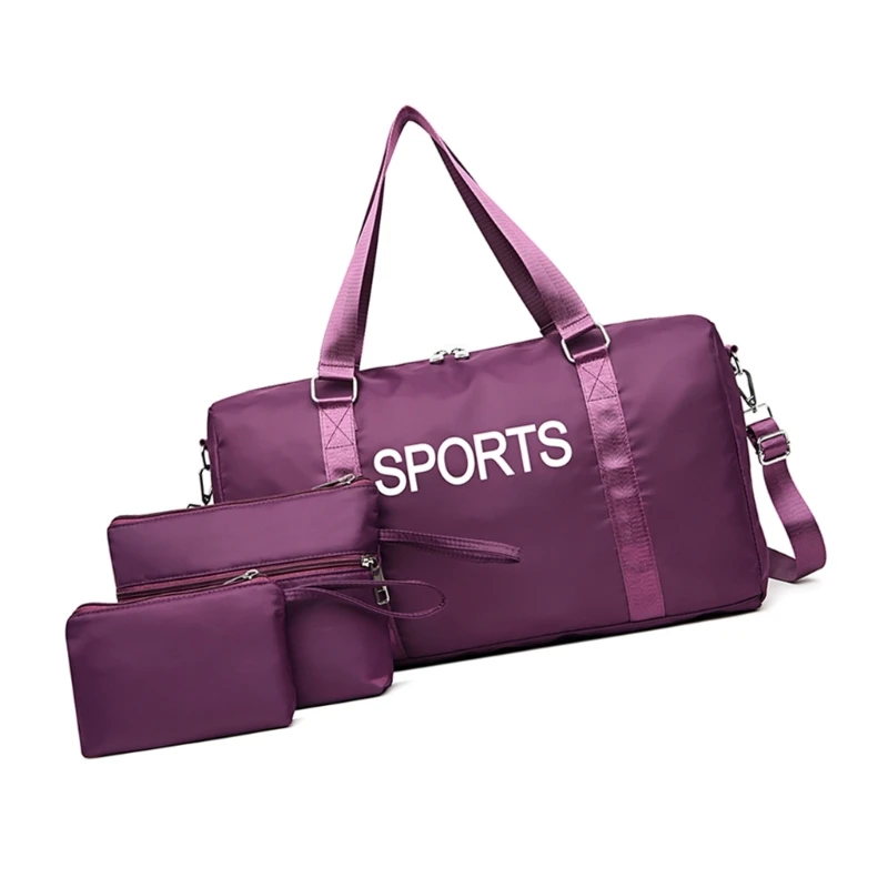 3pcs Travel Handbag Set Stylish Letter Pattern Spacious Storage Shoulder Gym Bag Dropship