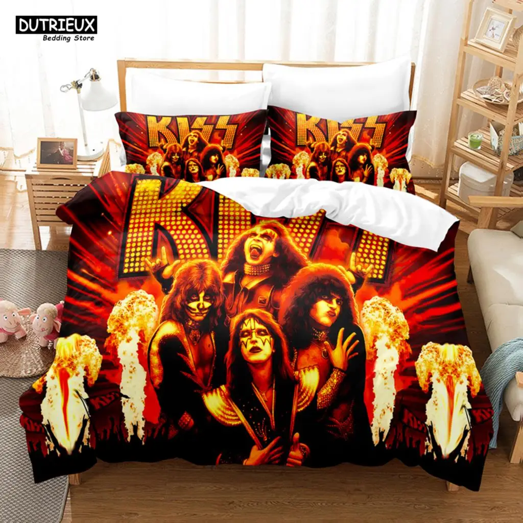

Комплект постельного белья Kiss Band, пододеяльник с одной рок-группой, двойной король, двойной размер для мальчиков и взрослых, мягкий пододеяльник, комплект, подарок