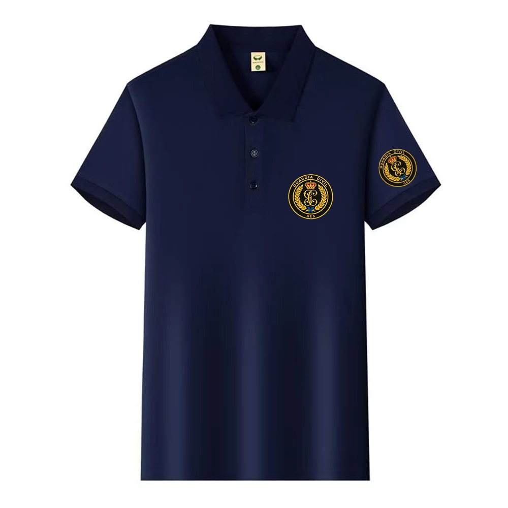 2026 Men's Spanish Guardia Civil Logo Print Quality Cotton Short-Sleeved Polo Shirt Lapel Button Summer Business Casual T-Shirt