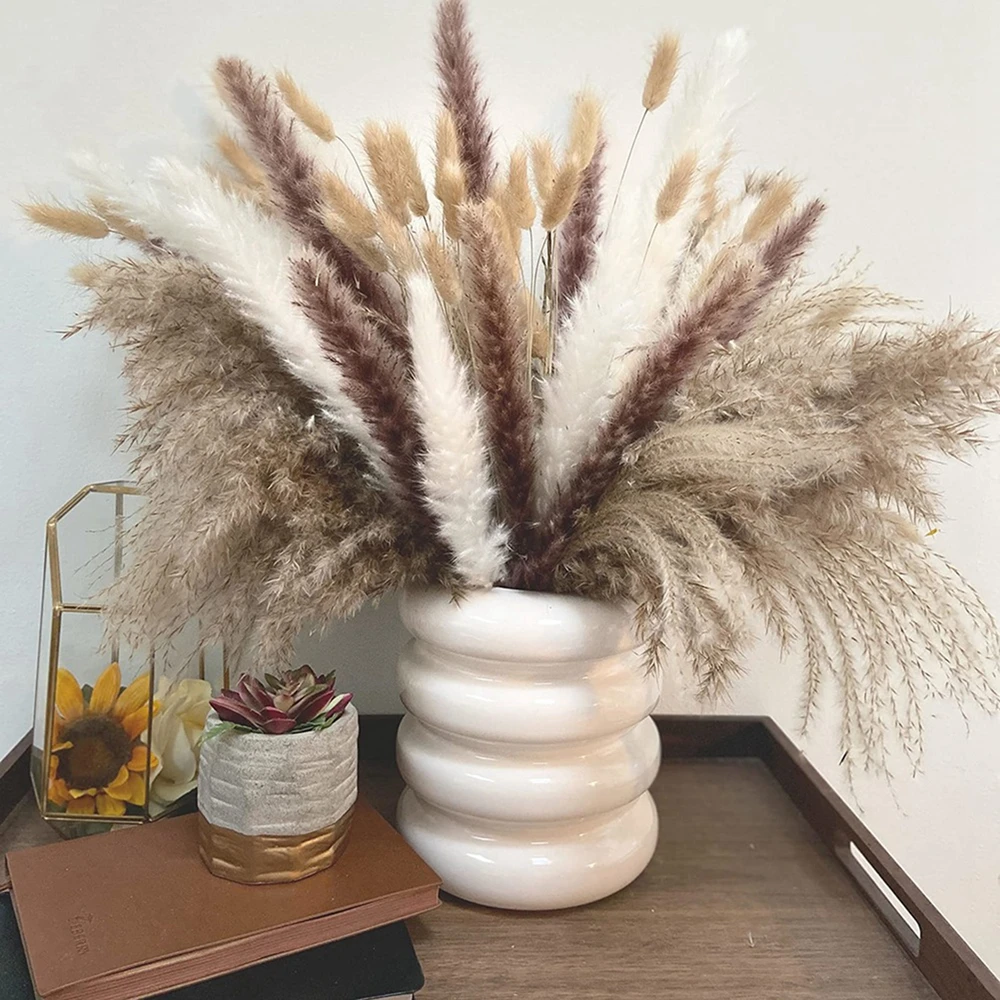 110Pcs Fluffy Pampas Dried Flowers Bouquet Natural Bunny Rabbit Tail Grass Artifical Flower for Farmhouse Wedding Party Decor