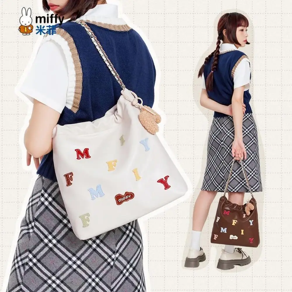 

Miffy Bucket Bag White With Colorful Letter Decor Chain Strap Cute Crossbody Bag For Women Fashion Casual Daily Bag