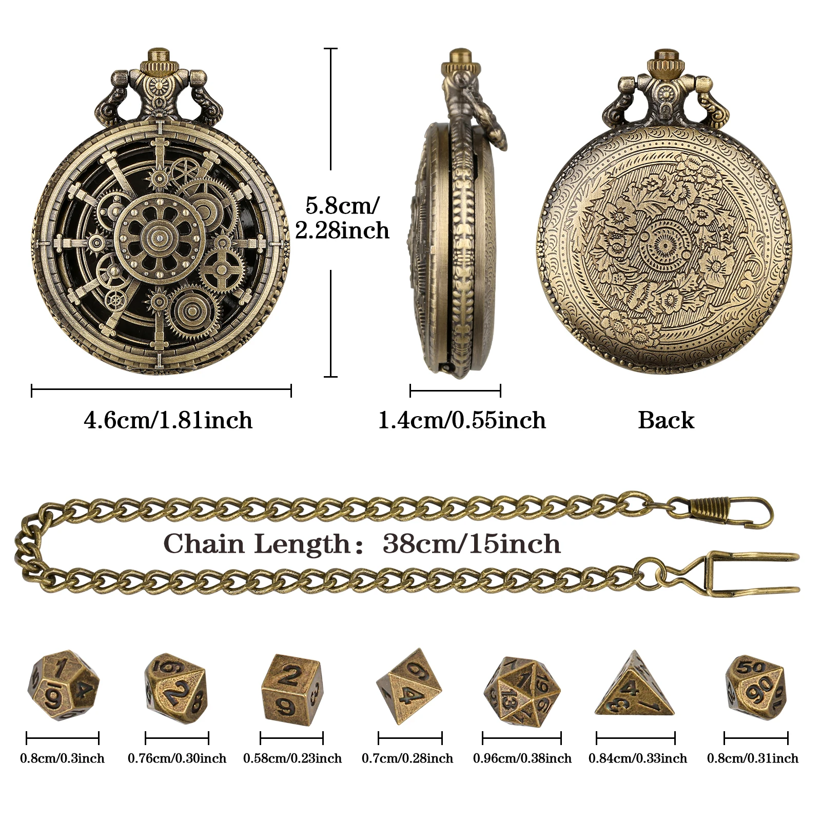 YISUYA Punk Gear Pocket Watch Case Dice Set, 7pcs Polyhedral Metal DND Dice, Roleplaying Board Game Accessories Party Gifts image 6