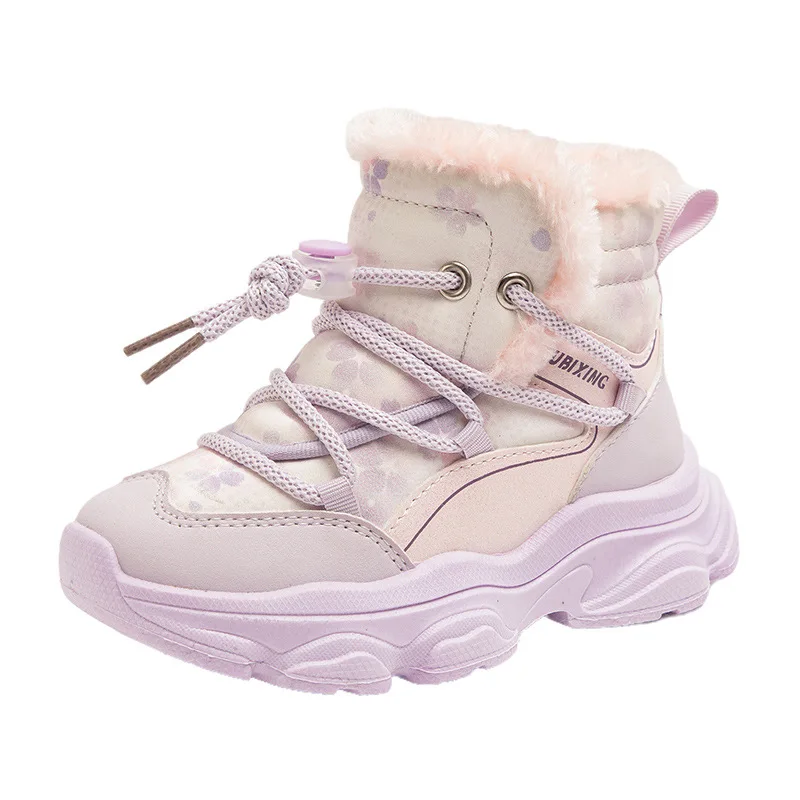 

Children's Fashion Boots Snow Boots Ankle Boots Cartoon Winter Shoes For Girls Warm Anti-slip Pink Pruple Shoes Size 26-37