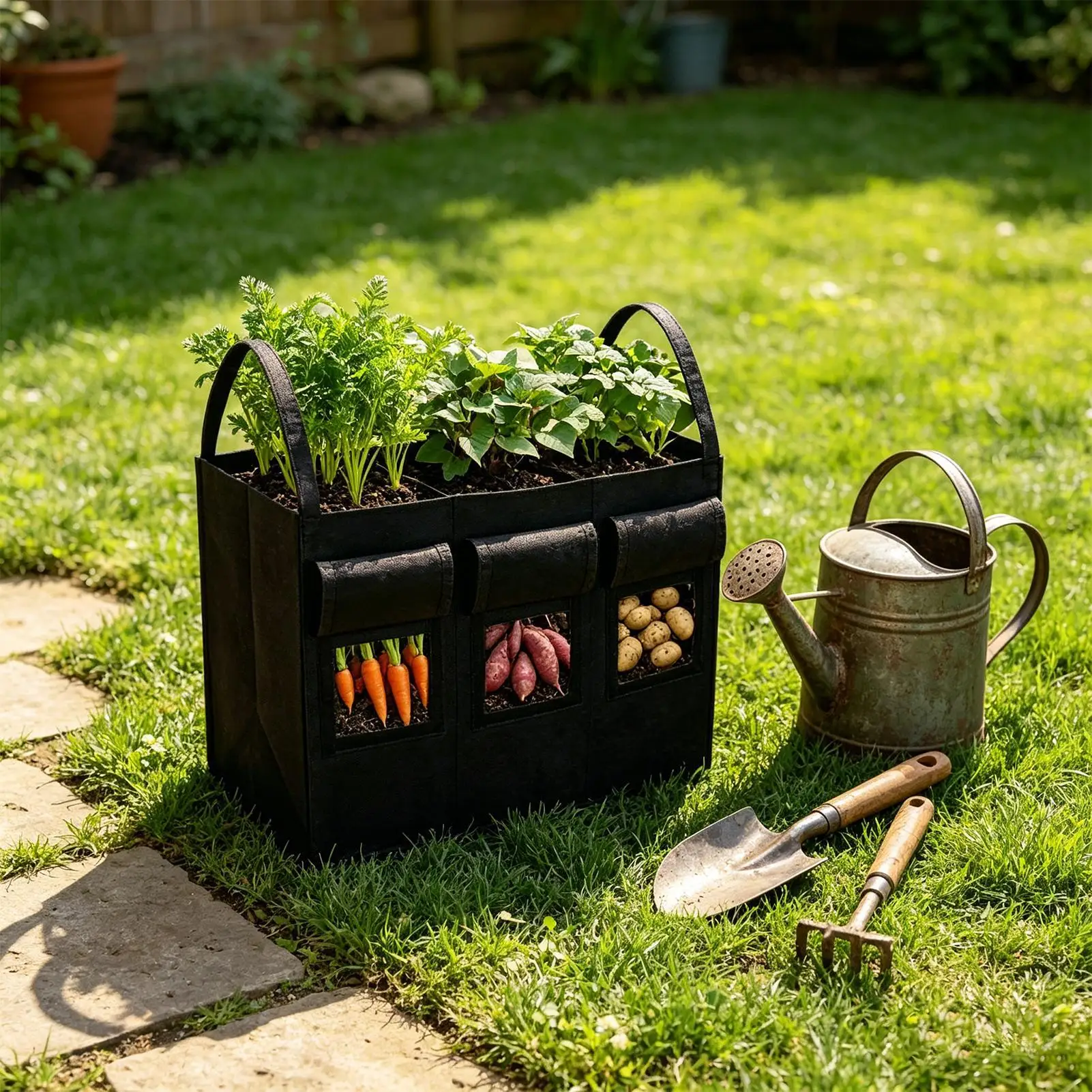 Grow Bags Breathable Potato Growing Container with Handles Vegetable Growing Bags for Home Garden Backyard Terrace Courtyard