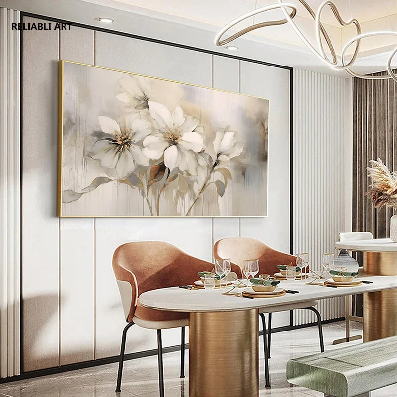 Frameless Canvas PaintingGardenia Oil Painting On Canvas, Abstract White Flower Art, Bedroom Wall Decor, Modern Wall Art, Bloomi