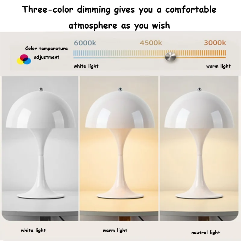 Mushroom LED Table Lamp Cordless Desk Lamp with Dimmable Touch Control Mini Rechargeable Night Light for Living Room Bedroom