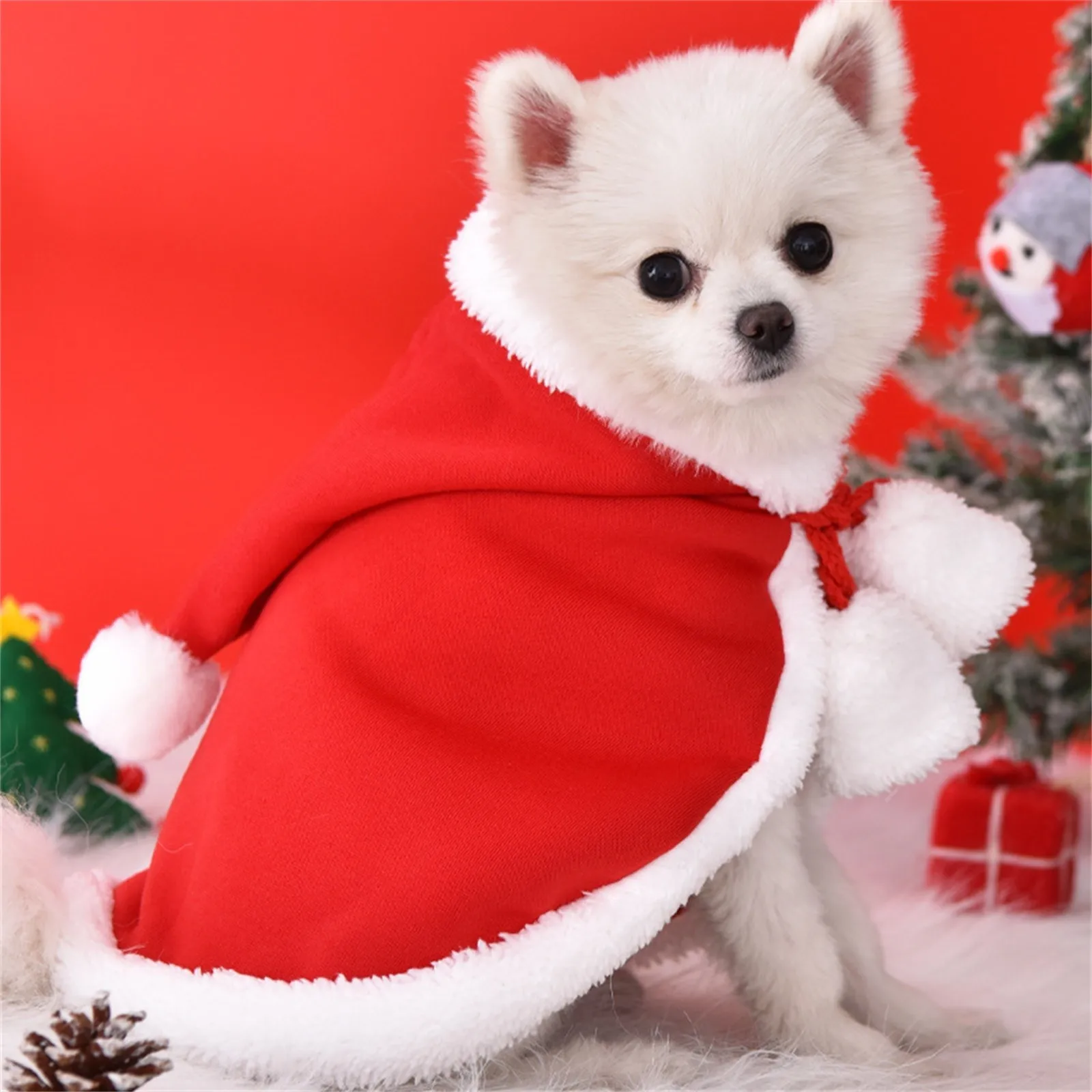 Funny Doge Cat Christmas Costume Santa Cosplay Pet Christmas Cape Dress Up Clothes Warm Red Scarf Cloak With Hat Pet Accessories
