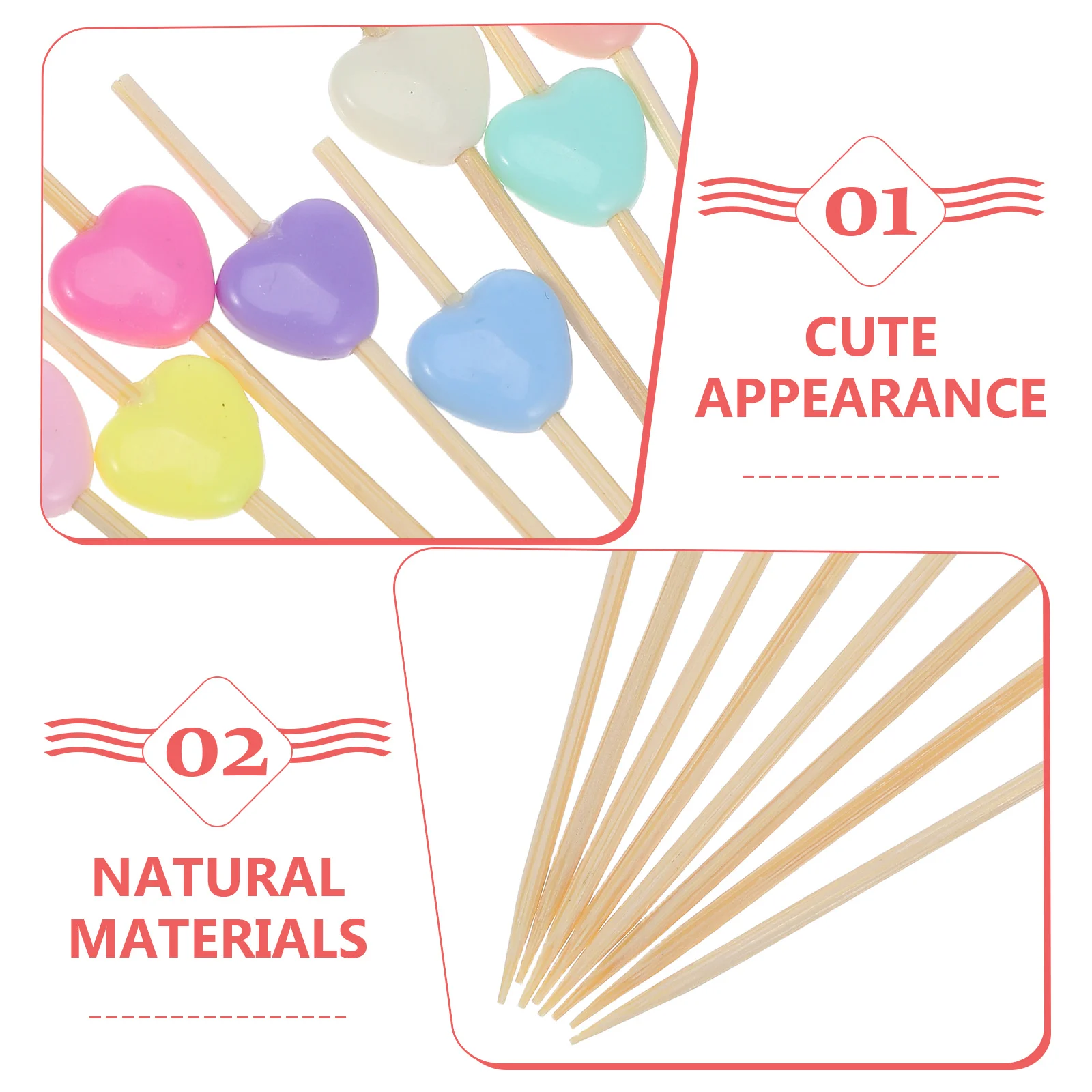 

300Pcs Heart Shaped Bamboo Fruit Picks Cocktail Skewers Decorative Toothpicks for Parties Weddings Events Picks