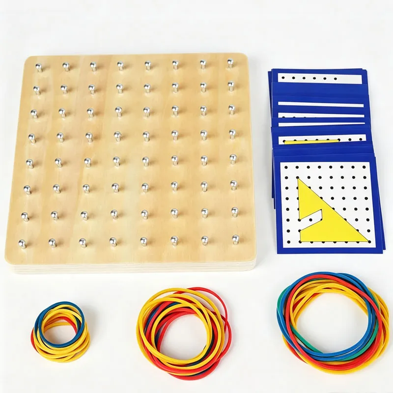 Wooden Geoboard With Rubber Bands Graphical Math Manipulatives Pattern Cards Shape Puzzle Educational Toys For Kids Best Gifts