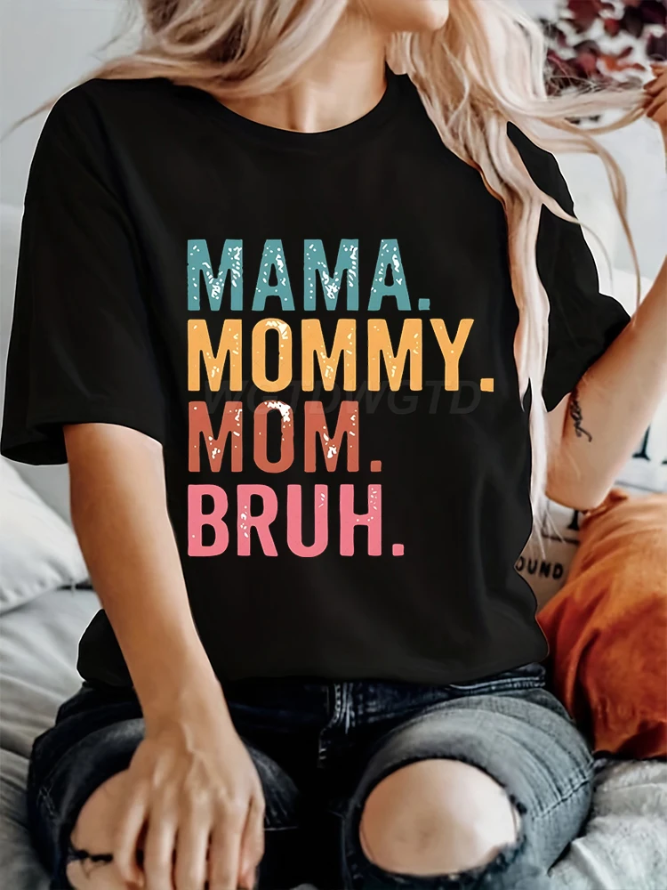 

Mama Mommy Mom Print T Shirt Short Sleeve Mother's Gifts Y2K Tops Fashion Best Mom Streetwear Fun Mom Birthday Gift Women Tshirt