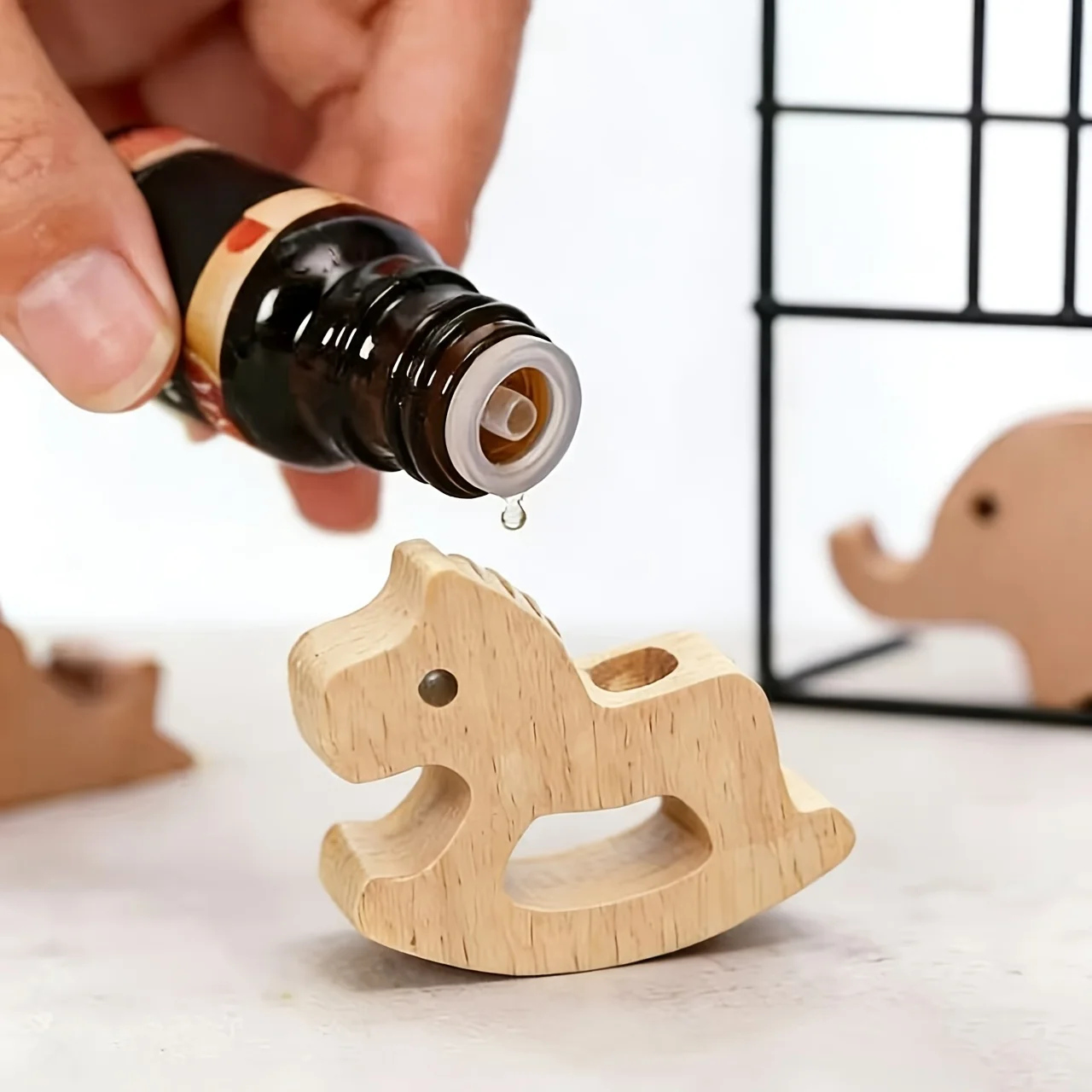 New Multifunctional Rocking Horse Reed Diffuser Wood for Home, Natural Fragrance Oil Diffuser, Perfume Volatilizing Wooden Stand