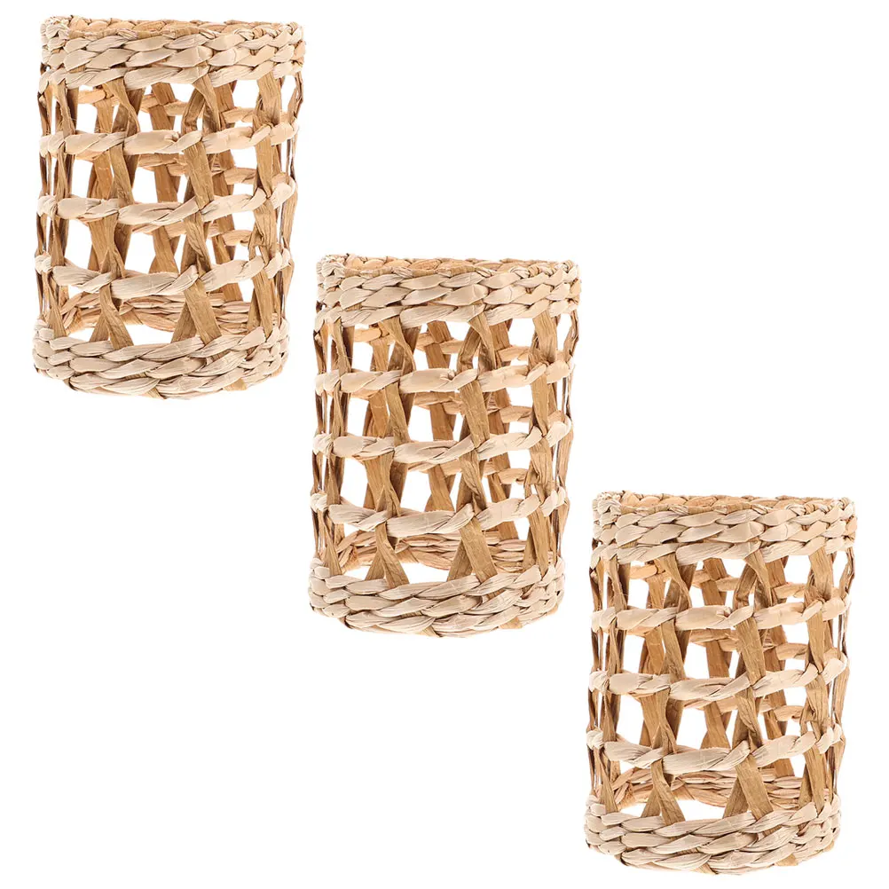 

3 Pcs Straw Woven Bottle Set Protector Cup Covers Household Table Decor Holder Anti-scald Grass Sleeves