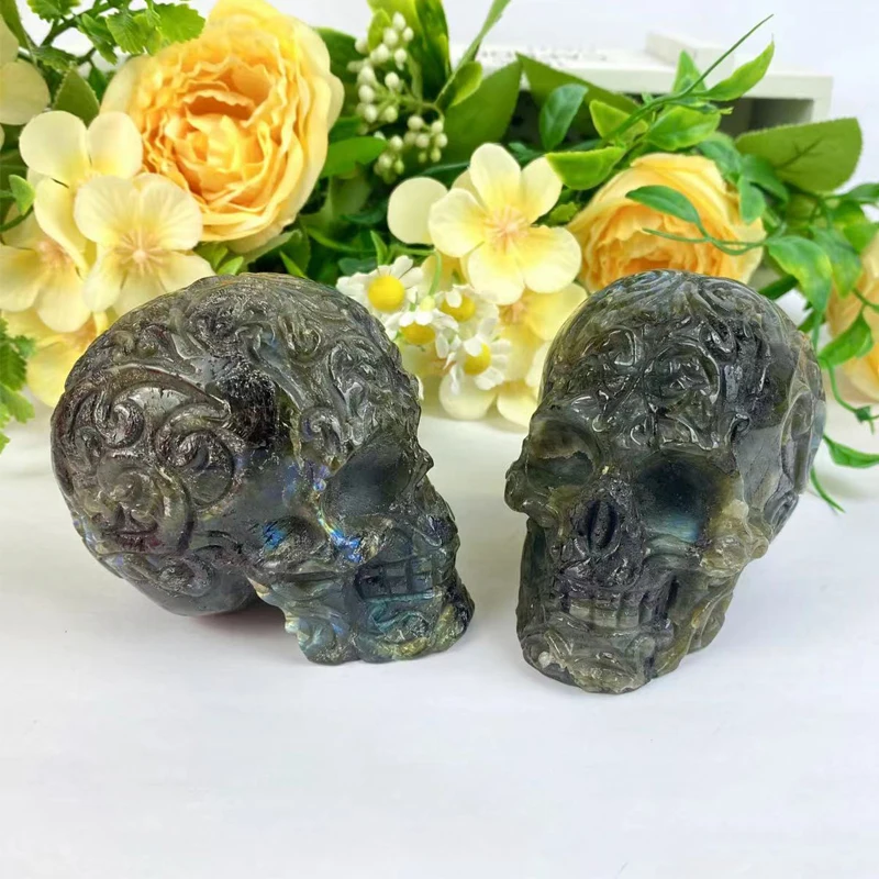 Beautiful Natural Labradorite Crystal Gemstone Skull Altar Decor Highly Mystical Protective Spectrolite Head Special Collection