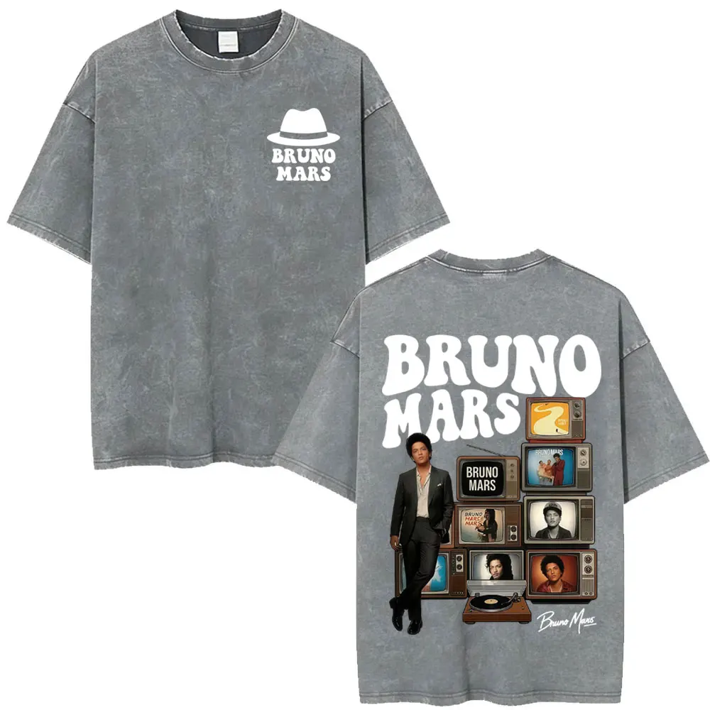 Bruno Mars Pop Singer Romantic Tour 2026 Washed Vintage T-shirt Men Women Hip Hop Pop Music T Shirts Casual Cotton Loose T Shirt
