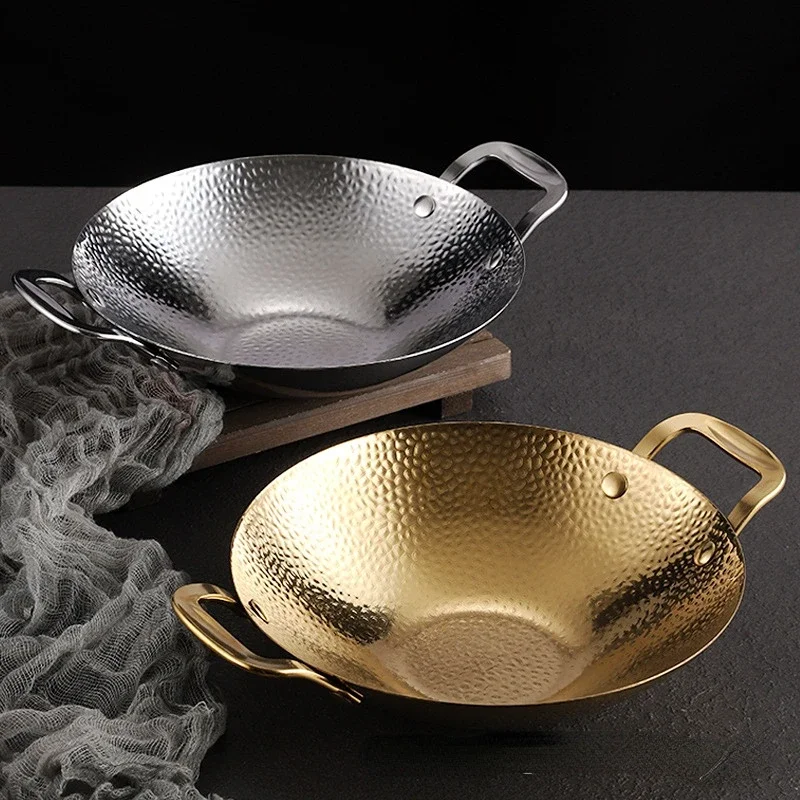 

Korean-Style Stainless Steel Stewed Pot Hot Pot Commercial Alcohol Stove Dedicated Pot Golden Binaural Small Hot Pot Basin