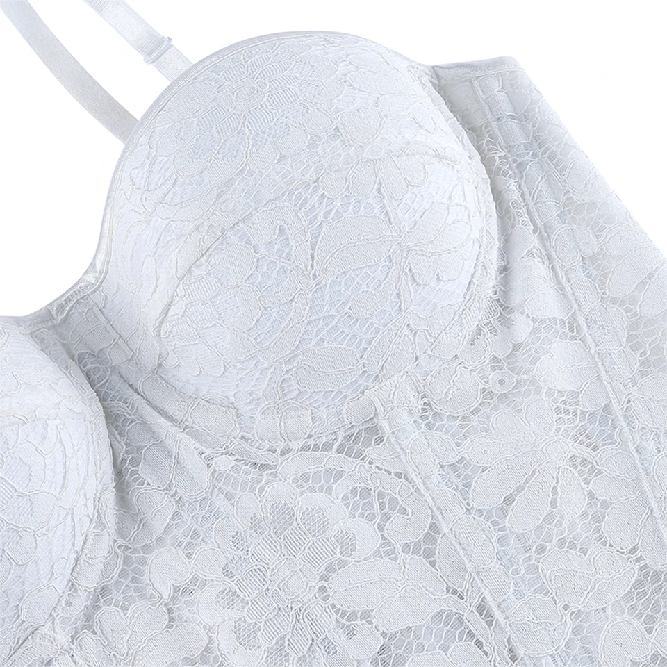 Wechery Damen Spitzenkorsett-Oberteil mit Reißverschluss vorne, Bustier, Taillenformer, Schnürung hinten, sexy Dessous, Y2K Gothic Camisole Tanktops – Detail 12