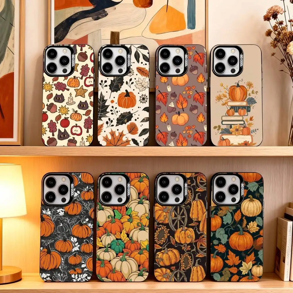 

A-Autumn Leaves Pumpkin Phone Case For iPhone17,16,15,14,13,12,11 Plus,Pro Max Black Candy silver phone case
