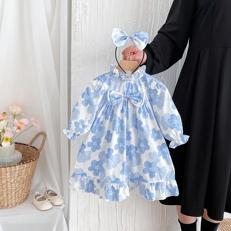 

Юбка для девочек, платье с большим цветком, новая весенне-осенняя корейская детская одежда, милая юбка в стиле принцессы с длинными рукавами