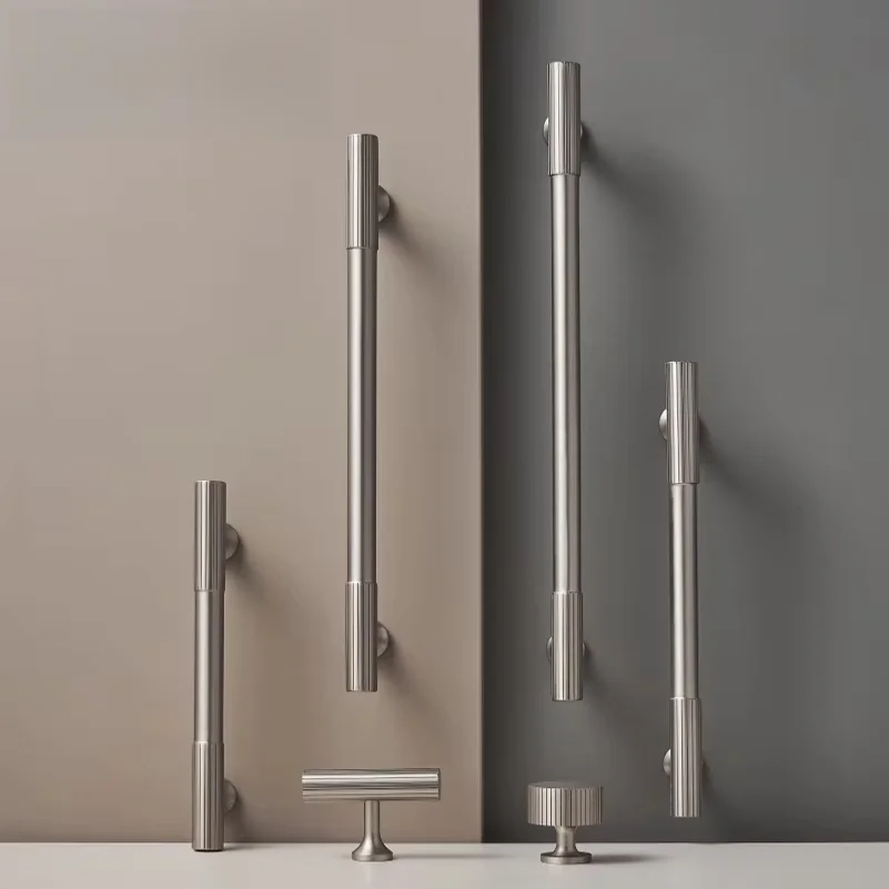 Solid Brass Art Deco Style Vertical Lines Linear Kitchen Cabinet Knobs Silver Nickel Drawer Handle Pull