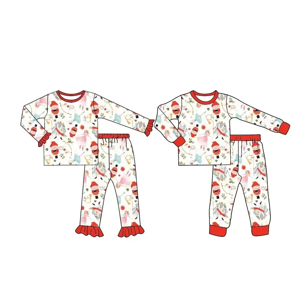 メリークリスマス長袖パジャマセット、赤ちゃん、子供服、牛乳シルク、お祝いの衣装、兄弟と一緒に、卸売り