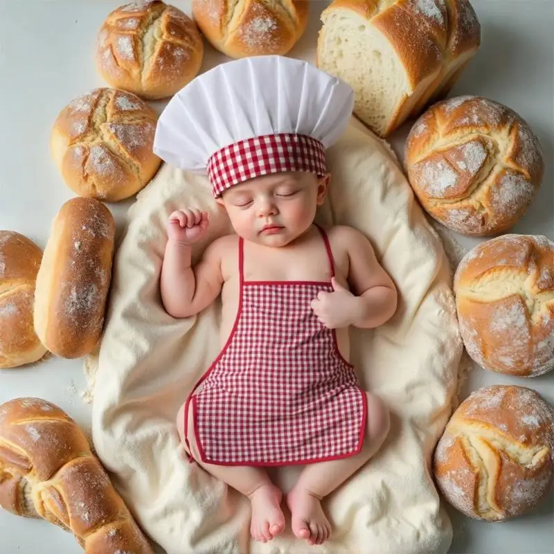 

Chefs Apron and Hat Outfit Baby Photography Costume Clothing Newborns Photography Props Boy Girl Photo Clothes A2UB