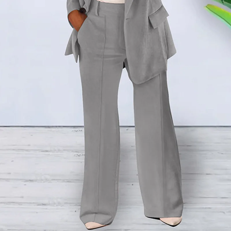 Spring Autumn New Solid Color Women Pants Fashion Women Temperament Cardigan Blazer Long Trousers Commuting Lady Clothing