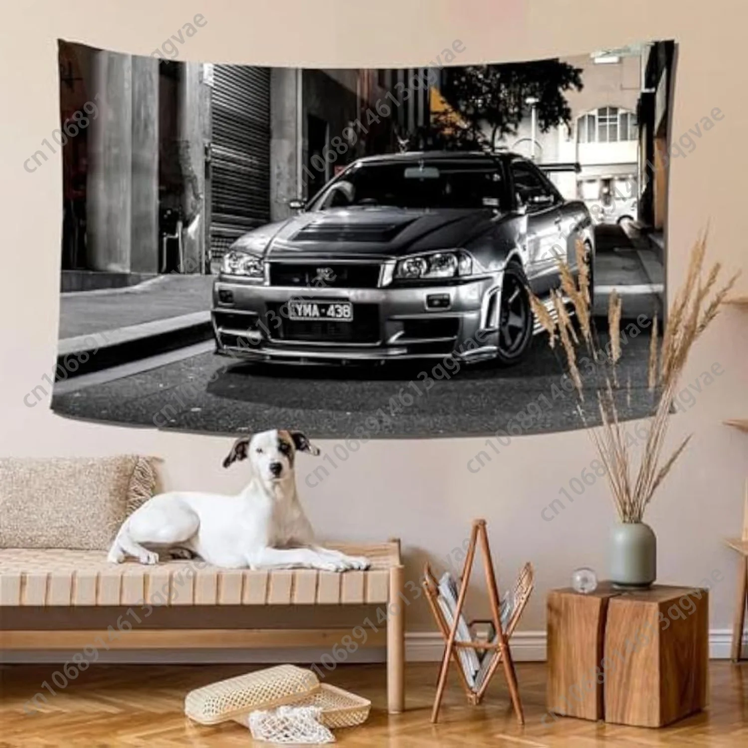 أفق GTR R34 نسيج ريترو خمر سيارة قماش مزخرف جداري قماش مزخرف جداري ملصق ديكور نسيج ل Gara مخصص الديكور #2